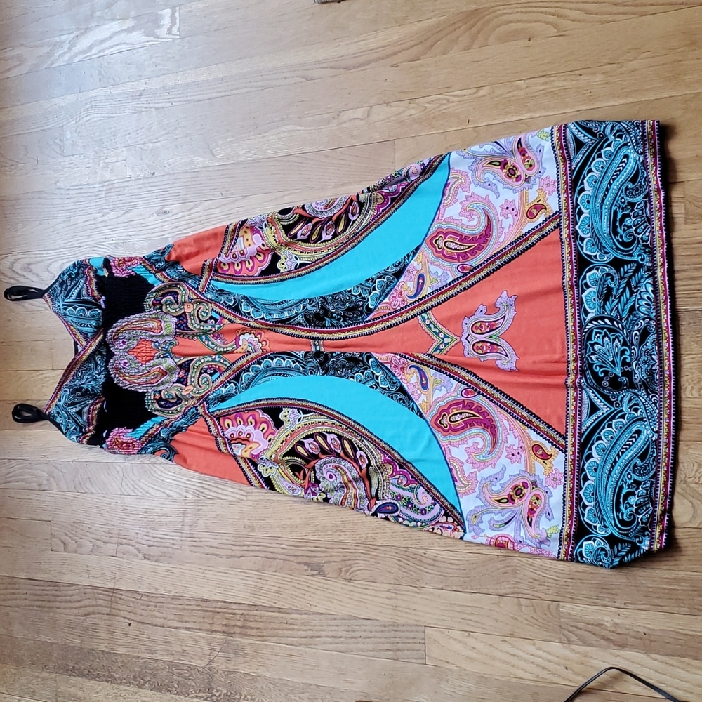Paisley shirring maxi summer dress M